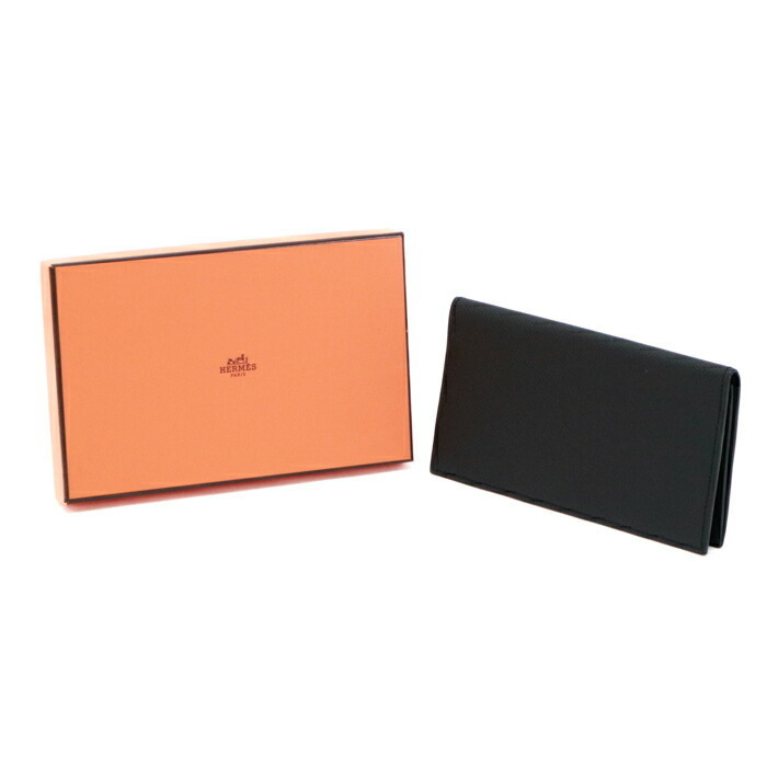 Hermes Fleming Epson Leather Wallet Bifold Long Billfold Card Case Black